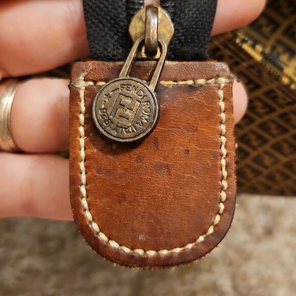 Vintage Fendi Zucchino Canvas Monogram Pouch in Black and Tan - Picture 4 of 10